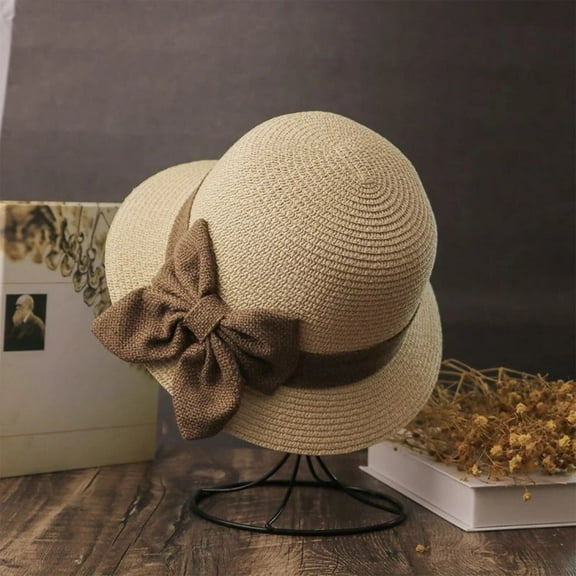 Clearance TOFOTL Womens Summer Hat Casual Straw Hat, Elegant Cloche Hat for Women, 1920s Vintage Woven Cloche Bucket Hats with Bow, Hat Foldable Packable for Beach Vacation
