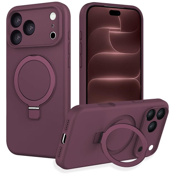 Dteck Magnetic Case for iPhone 18 Pro,Shockproof Liquid Silicone Case Ring Stand Compatible with MagSafe Cover,Cherryred