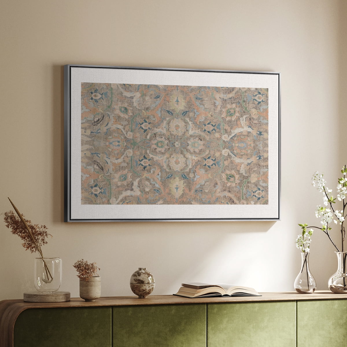 Vintage Abstract Print-II Framed in Silver Wood Gallery Wrapped Canvas 25 in. x 37 in.
