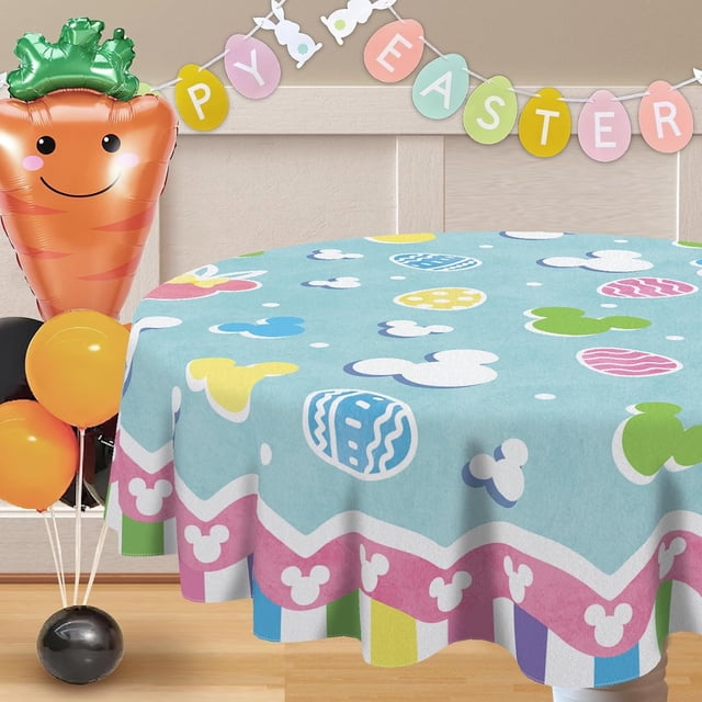 Easter Round Tablecloth 60 x 60 Inch, Colorful Pastel Easter Eggs Decorative Table Cloth Dining Table Cover, Spring Dinner Party Picnic Decoration