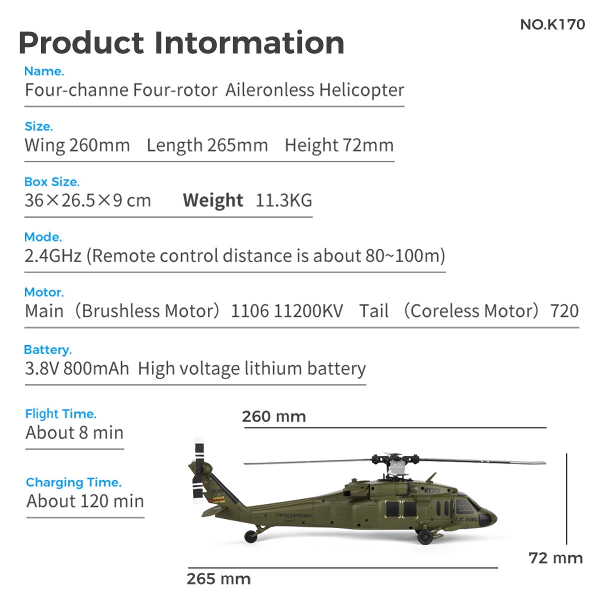 WL K170 RC Helicopter, 1:28 Scale BK Hawk UH-60L 4CH Flybarless Remote Control Helicopter Model with Brushless Motor & Altitude Hold , for Adults & Beginners
