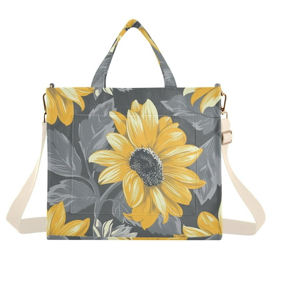 Sunflowers and Leaves Corduroy Tote Bag Handbag Large Messenger Bag Shoulder Crossbody Zipper Bag Purse