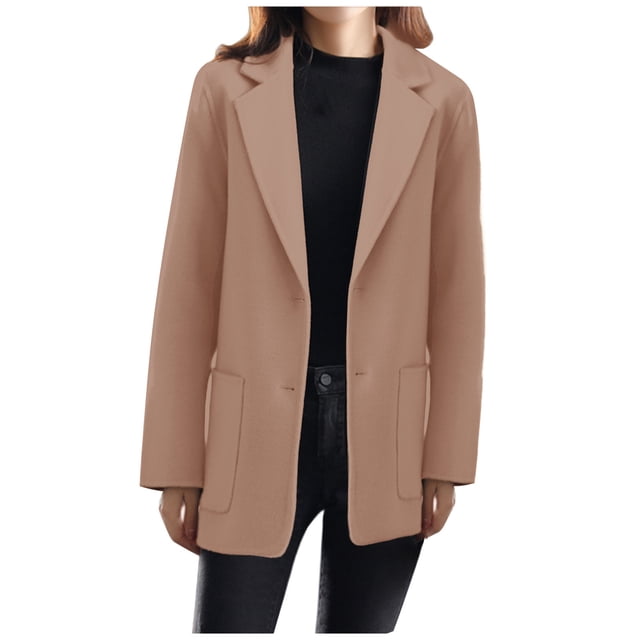Pompotops Women Business Attire Solid Color Pocket Button Long Sleeve Cardigan Top Jacket Coat Clearance