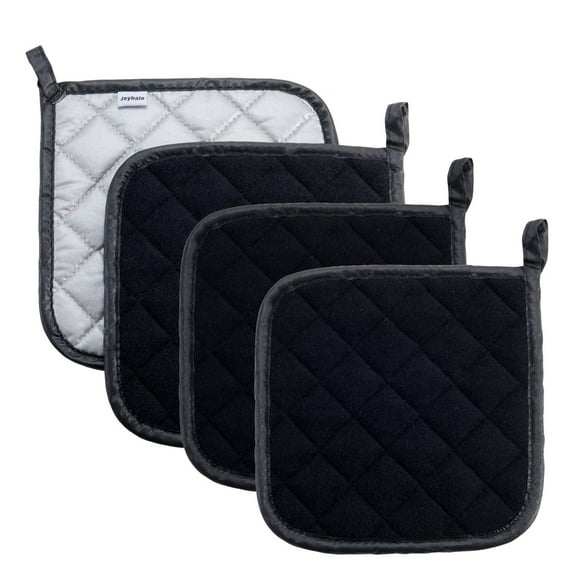 Joyhalo 4 Pack Pot Holders for Kitchen Heat Resistant Clearance Pot Holders Sets Oven Hot Pads Terry Cloth Pot Holders for Cooking Baking Black