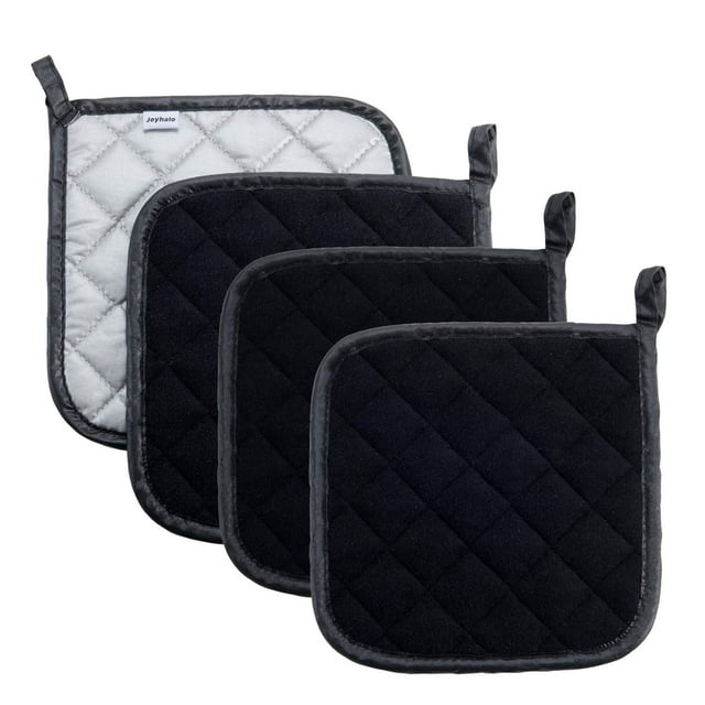 Joyhalo Paquete De 4 Agarraderas Para Cocina, Resistentes Al Calor, Juegos De Agarraderas Para Ollas, Almohadillas Calientes Para Horno, Agarraderas De Tela De Rizo Para Cocinar Y Hornear, Color Negro