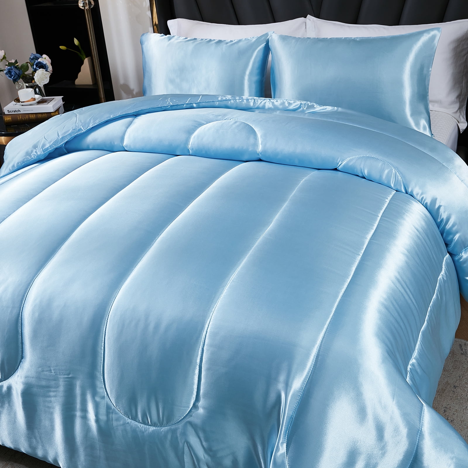 Satin Comforter Set King Silk Like Pink Bedding Set Luxury Hotel Silky Bed Home Deocr Sexy Silky Down Comforter Light Pink Bed Set