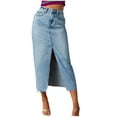 thumbnail image 5 of SMihono Women's Casual High Waist Denim Skirt Split Hem&nbsp;Trim Midi Jean Skirts Fashion A-line Split Bodycon Going Out Skirt Light Blue 12, 5 of 6