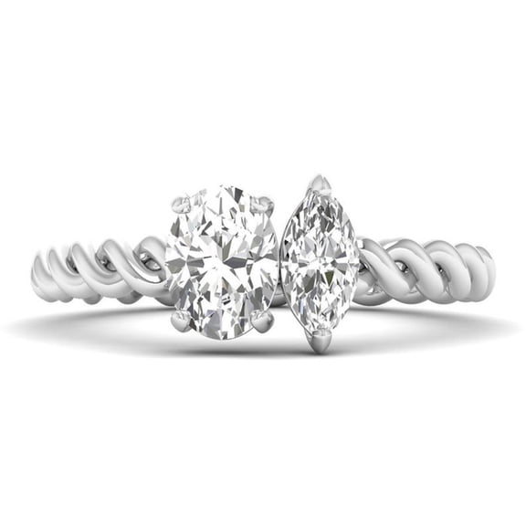 Dash Jewel 14K White Gold Plated Diamond Ring - 2 Ct VVS1/D Oval & Marquise Cut Lab Created Simulated Diamond Ring - Silver Diamond Beautiful Special Occasion Rings - 2 Stone Twisted Rings