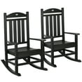 thumbnail image 2 of Outsunny Outdoor Rocking Chair, 2PCs Traditional Slatted Porch Rocker with Armrests, Fade-Resistant Waterproof HDPE for Indoor & Outdoor, Black, 2 of 9