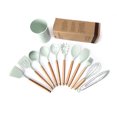 thumbnail image 1 of Utensilios de cocina de silicona, 12 piezas, sartén antiadherente, utensilios de cocina, espátula con mango de madera, cuchara para sopa, raspador, traje, 1 of 6