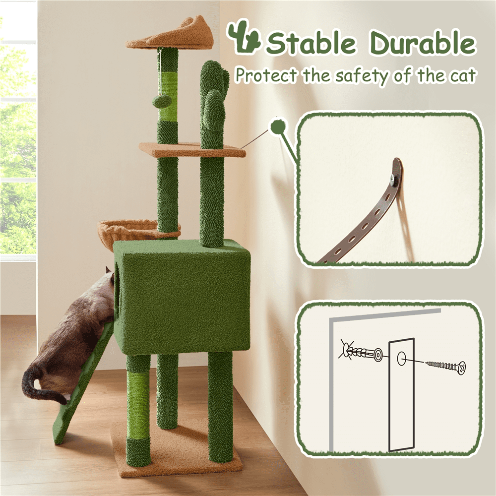 Alden Design 52.5'' Height Cactus Cat Tree Condo with Natural Sisal, Green/Brown