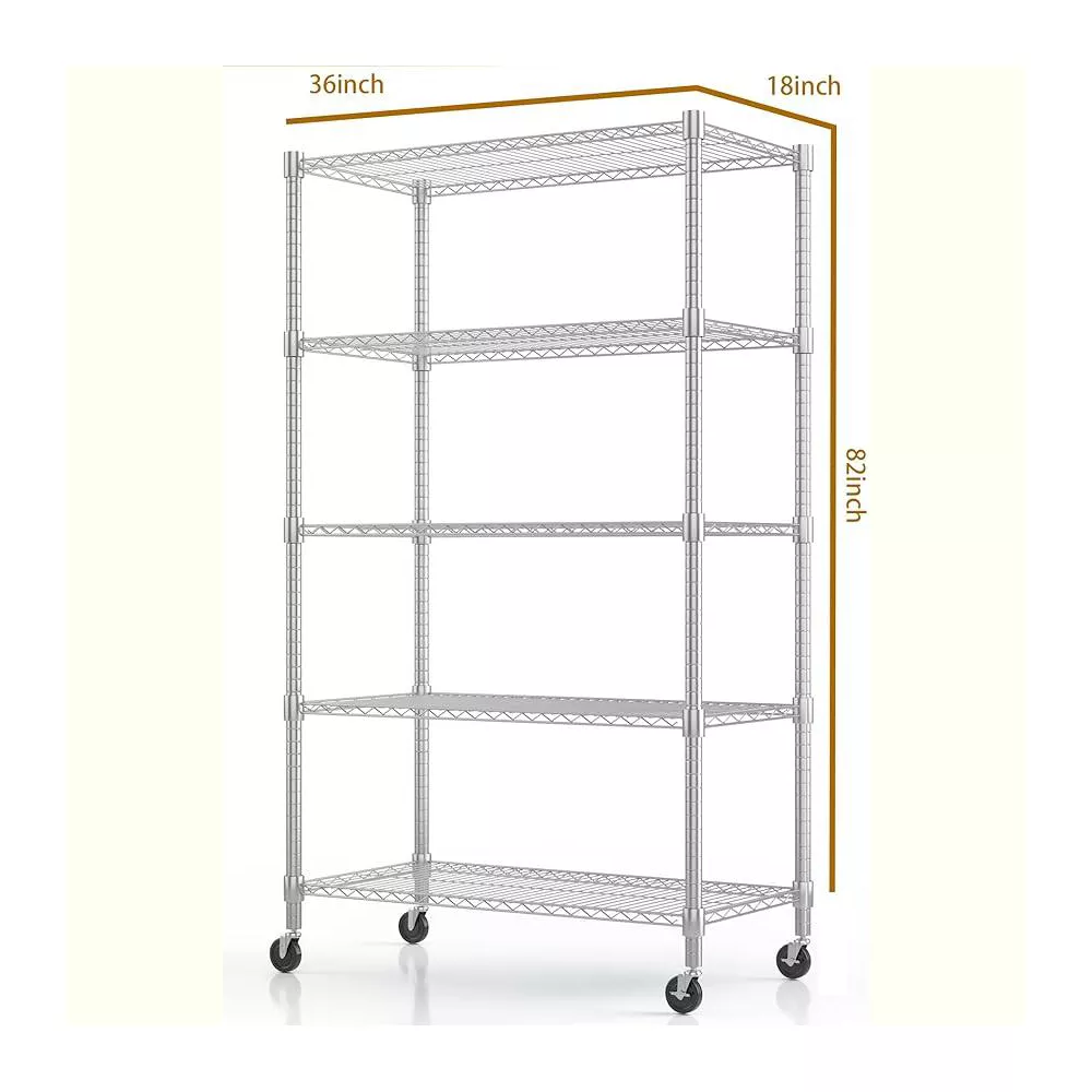 Sailvan 5-Tier Heavy Duty Metal Shelving Unit with Wheels, 2000lb Capacity Wire Storage Rack, 36"W x 18"D x 82"H, Adjustable Garage Shelves,Black