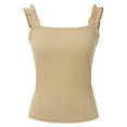 thumbnail image 4 of HJYCHN Tank Tops for Women Square Neck Ruffle Strap Sleeveless Ribbed Tank Stretchy Fitted Womens Casuals Tops Khaki M, 4 of 7
