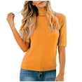 thumbnail image 2 of Yellow Dressy Tops for Women, Polyester Spring Clothes for Women 2024, Elbow-Length Popular Womens Clothes 2024, Womens Oversized Tee Shirts, Solid Color Solid Color Androgynous Clothing, 2 of 9