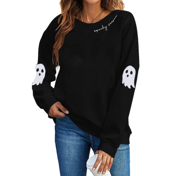 KimSoong Halloween Ghosts Graphic Sweatshirt Women's Season Sweatshirts Halloween Graphic Crew Neck Tops Casual Sweater