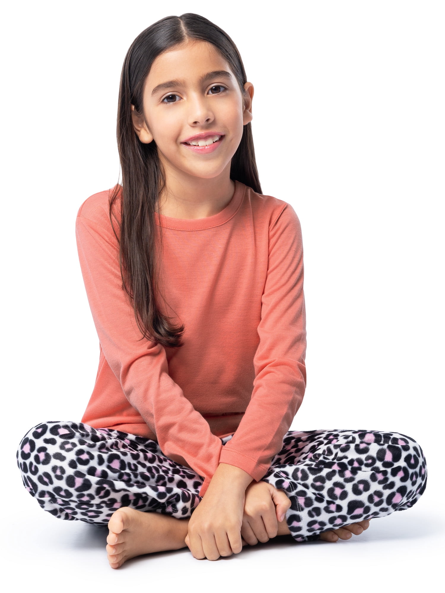 Fruit of the Loom Girl's Long Sleeve Fleece Pajama Set, 2-Piece, Sizes 4-16