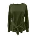 thumbnail image 6 of CQONEPT Women's Sweatshirts Tie Front Crewneck Pullover Tops Color Block Raglan Sleeve Tunic Tops Fall Winter Clothes Army Green XL, 6 of 6
