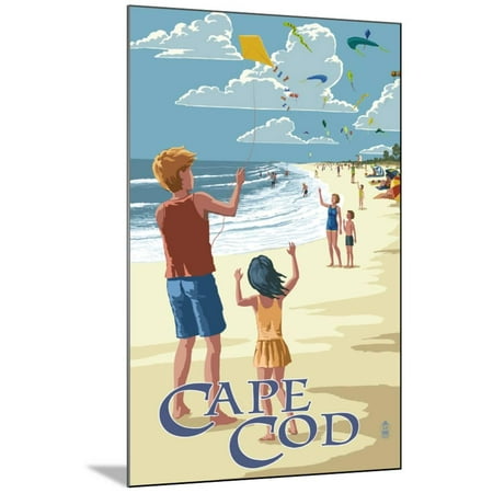 Cape Cod Wall Mount - Cape Cod, Massachusetts - Kite Flyers Wood Mounted Print Wall Art By Lantern Press