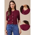 thumbnail image 2 of DARING DIVA Women's Short Sleeve Button Down Cable Knit Dressy Sweater XL Burgundy, 2 of 6