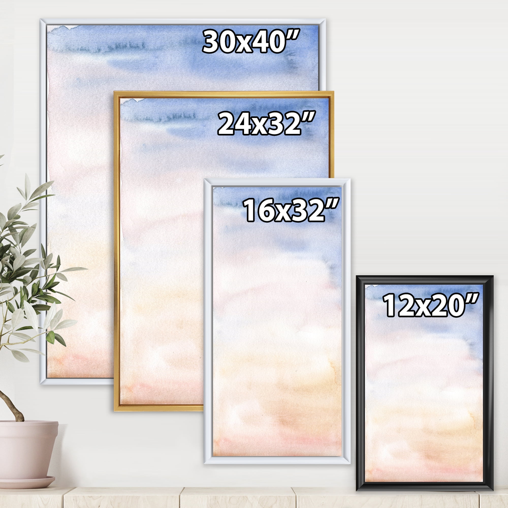Pastel Abstract With Pink Dark Blue and Beige Spots 30 in x 40 in Framed Painting Canvas Art Print, by Designart