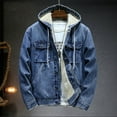 thumbnail image 2 of Denim Jacket Men Denim Jacket Fall Winter Thick Warm Hooded Long Sleeve Jean Jacket Men Blue XXL, 2 of 7