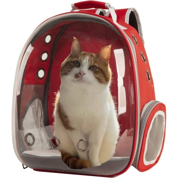 Costyle Pet Cat Carrier Backpack Transparent Space Capsule Pet Dog Bubble Bag Hiking Backpack Airline Approved Travel Carrier, Red