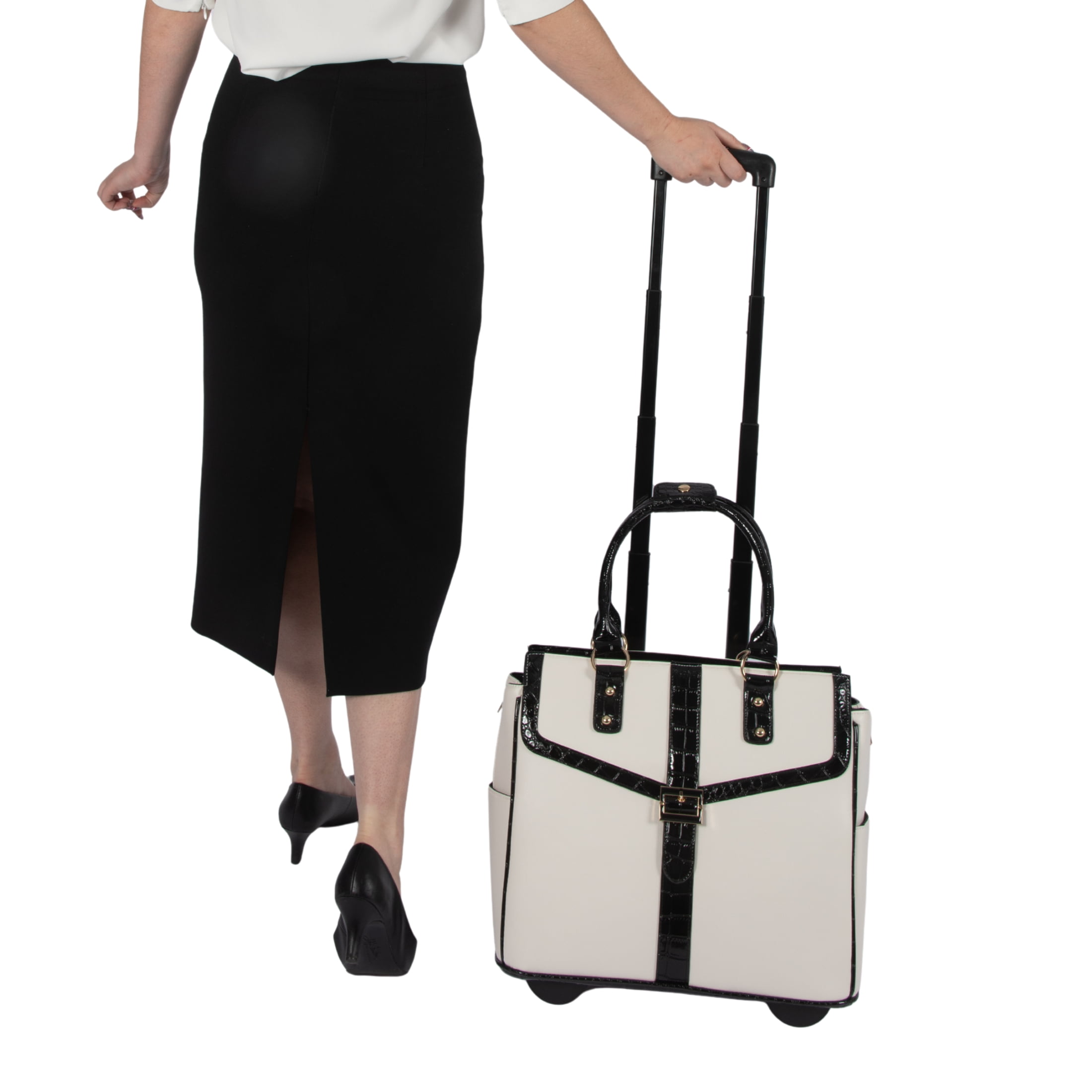 JKM & Company The Starlet Rolling Laptop Bag for Women | Designer Wheeled Briefcase | Fits 13-17" Laptops | Office Travel Computer Case