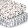 The Peanutshell Fitted Crib Sheet Set for Baby Boys or Baby Girls, Woodland and Grey Plaid, 2 Pack Set