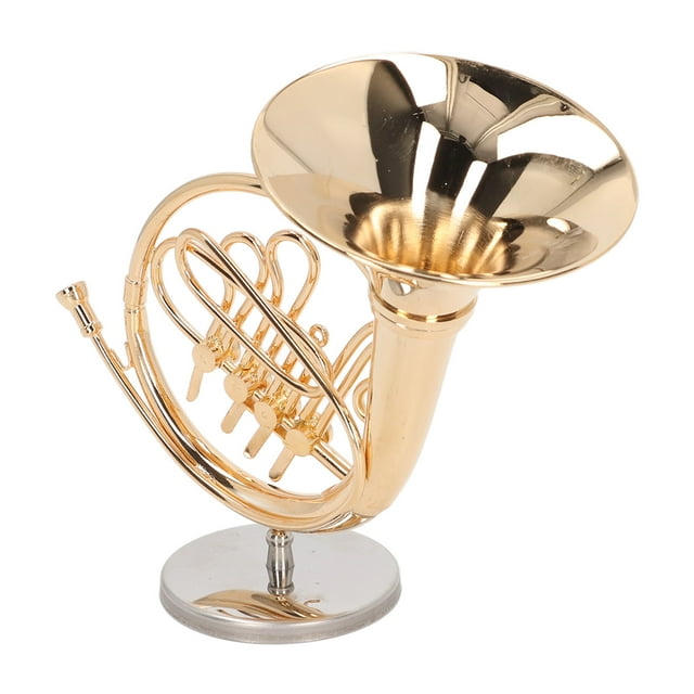 Mini French Horn Model, Brass Exquisite Miniature French Horn Lifelike Simulated Portable Decoration With Storage Box For Home For Music Lover