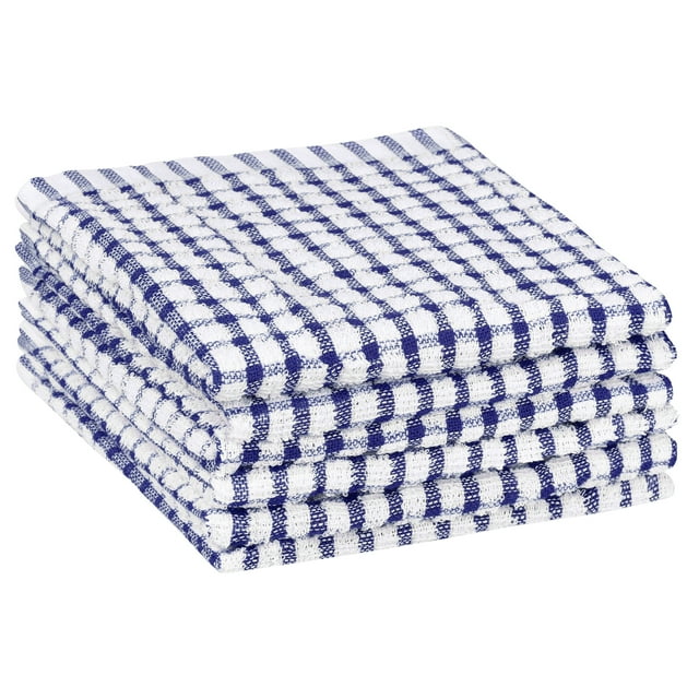REGALWOVEN 6 Paquete de Toallas de Cocina de Algodón con Diseño a Cuadros Azul 11" x 16"