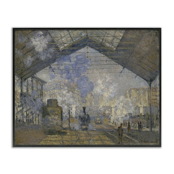 Stupell Industries Classic Monet Saint-Lazare Station Buildings & Architecture Painting Black Framed Art Print Wall Art, 14 x 11