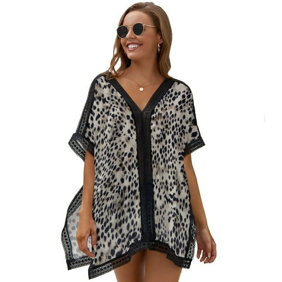 Glacier Black And Gray Cheetah Print Printed Women's Swimsuit Cover Up Summer Swimsuit Dress
