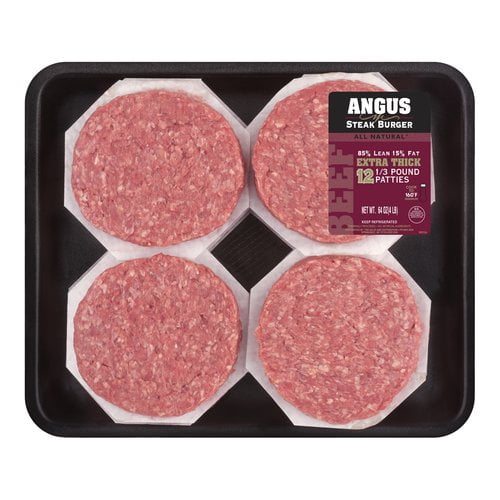 85 Lean/15 Fat, Angus Steak Patties 12 ct, 4 Lbs