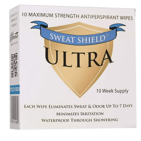 Sweat Shield Ultra Antiperspirant - Clinical Strength - Reduce Sweat Up To 7-Days Per Use (10 Antiperspirant Wipes) per (Best Way To Reduce Sweating)