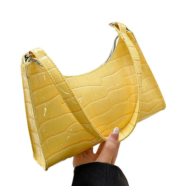 Women Handbag Glossy Textured Faux Leather Solid Color Zipper Gift Large Capacity Ladies Single Shoulder Bag Purse Dating Use