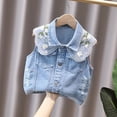 thumbnail image 3 of YUANxueke Girls Denim Vest Lace Trim Sleeveless Collared Waistcoat Top Casual Jean Jacket with Pockets for 18M-14Y, 3 of 8