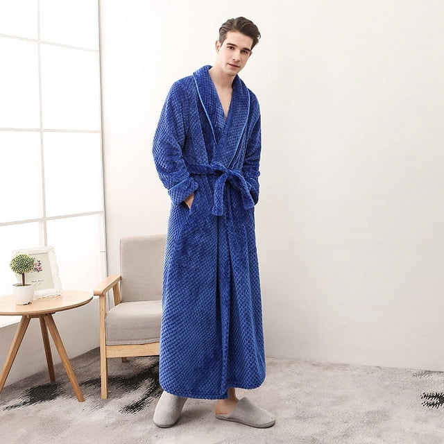 Camisón de pareja de terciopelo Beibei de franela gruesa de otoño e invierno Bata de baño con cinturón fijo de gran tamaño extendida para hombres y mujeres