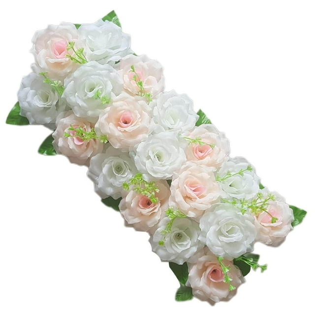 Chemin de Table Panneau de Fleurs Roses pour arrangements Floraux de Mariage Soie Beige et Blanc