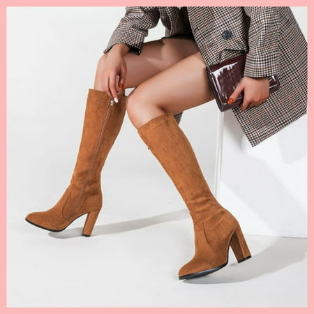 

hunpta boots for women long boots knee-high heel boots for women s boots flock retro shoes suede warm boots