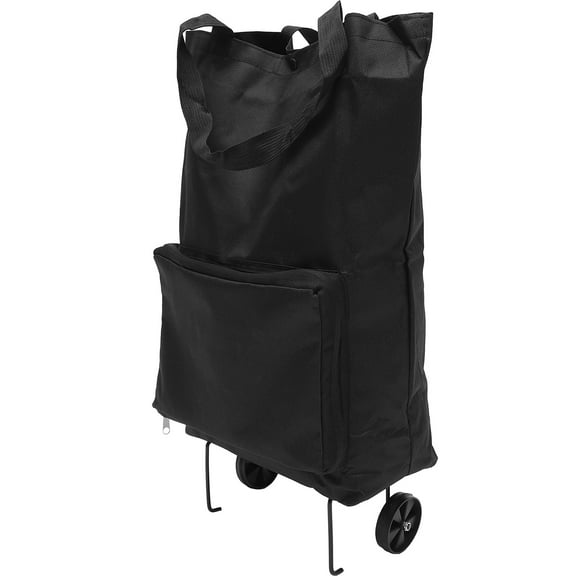 SOPOTUTU Reusable Folding Shopping Bag with Wheels Black Large Capacity Tote