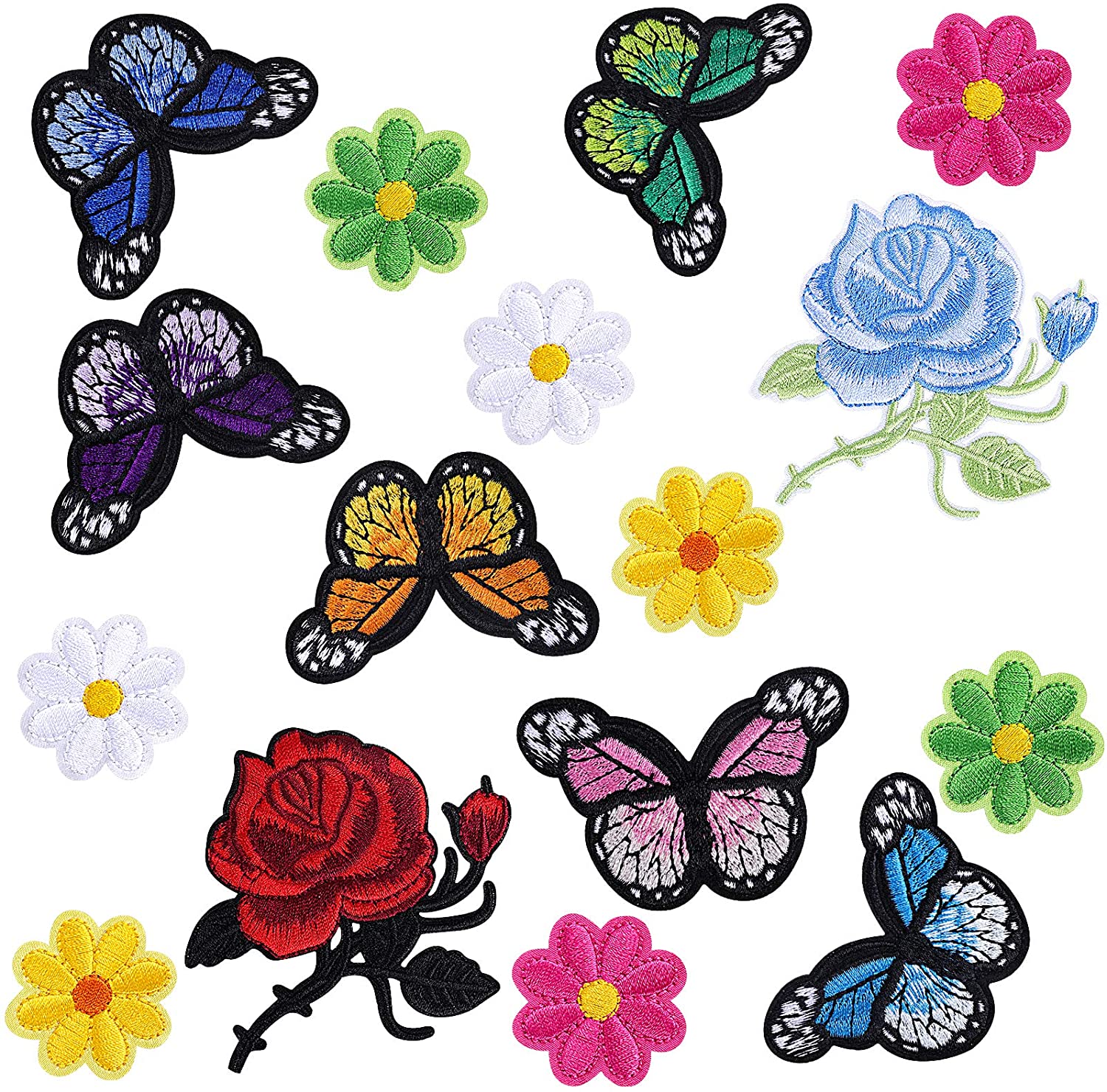 Hats,　Sticker　on　16　Iron　Pieces　Sew-on　Stickers　Flower　Patch,　Embroidery　Embroidery　Repair　Iron-on　Butterfly　Patches　Clothing,　Patch　for　Backpacks,　Jeans,　and　Decoration，JUN