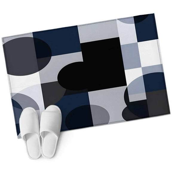Navy Blue Black Bathroom Mat 2x3 FT, Non Slip Small Kitchen Mat, Art Modern Abstract Geometric Washable Soft Backed Front Door Throw Rug Non-Shedding Indoor Outdoor Doormat for Entryway Sink