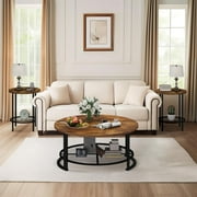 Lamerge 3-Piece Modern Living Room Table Set, Coffee Table and 2 End Side Tables, Rustic Brown