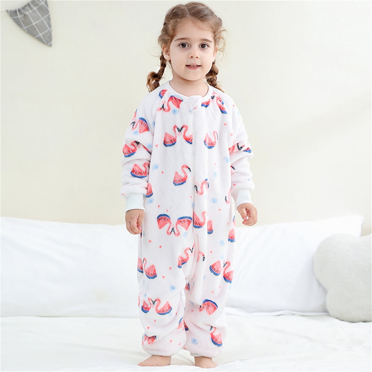 ATAIKU Toddler Sleeping Sack 9M-6T Winter Warm Flannel 2-Way Zipper Baby Sleep Sack with Feet, Infant Animal Flamingos Wearable Blanket