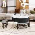 thumbnail image 4 of Harper & Bright Designs Round Lift-Top Coffee Table with Ottomans and Storage, Gold Center Table Set with Stools Underneath for Living Room, White & Black, 4 of 20