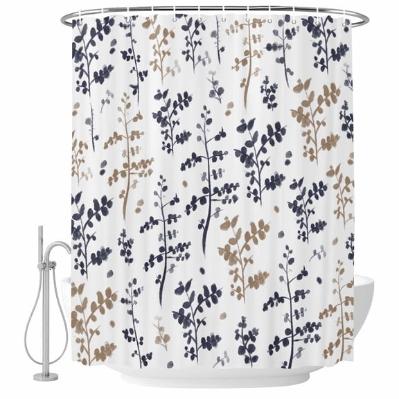 Grey Brown Botanical Shower Curtain Set - Small 36" x 72" Washable Bathtub Curtain with 12 Hooks, Watercolor Spring Floral Summer Leaf Waterproof Fabric Shower Curtains for Bathroom/Bathtub Décor