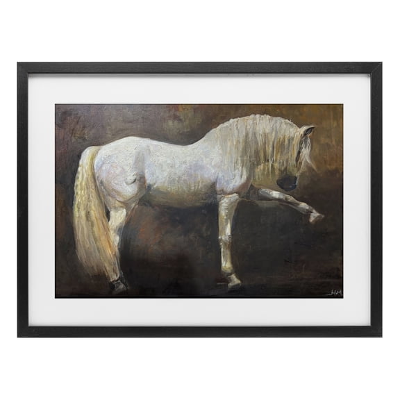 Stupell Industries Cottage Elegant White Stallion in Motion Black Framed Print Under Glass, 20 x 14, by Hilary McCarthy