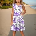 thumbnail image 2 of Girls Cotton Tunic Dress Short Sleeve Summer Casual Outfit Child Ruffle Sleeve Dinosaur Printed Sundress Dress for Kids Kids Fall Midi Dress Purple 9Y, 2 of 8