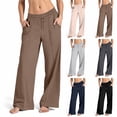 thumbnail image 6 of CHGBMOK Women Wide Leg Sweatpants with Pockets High Waisted Drawstring Casual Pants Solid Cozy Lounge Jogger Pants, 6 of 6