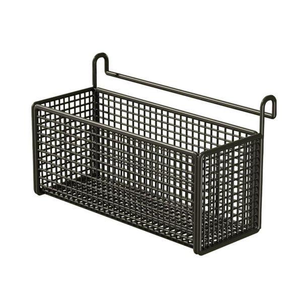 Cesta de almacenamiento de metal colgante para mesita de noche, práctico organizador que ahorra espacio. Negro